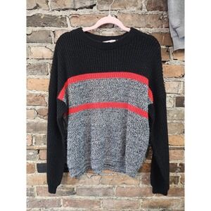 Arielle Sweater Womens Large Black Gray Red Striped Knit Pullover Made USA